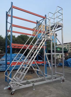 4 মিটার উচ্চতা হালকা অ্যালুমিনিয়াম সিঁড়ি দুটি স্তরে সহজ সরানো গুদাম শেল্ফিং র্যাক ব্যবহারের জন্য